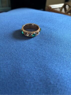 Gold Band Ring with Green Accent Stones